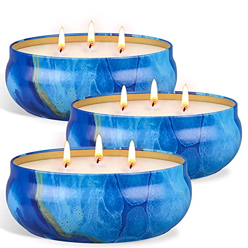 OFUN Large Citronella Candles Outdoor Decorative 55oz, Soy Wax Lemongrass Candle Set 3 Wick, Scented Jar Candle Bulk Up to...