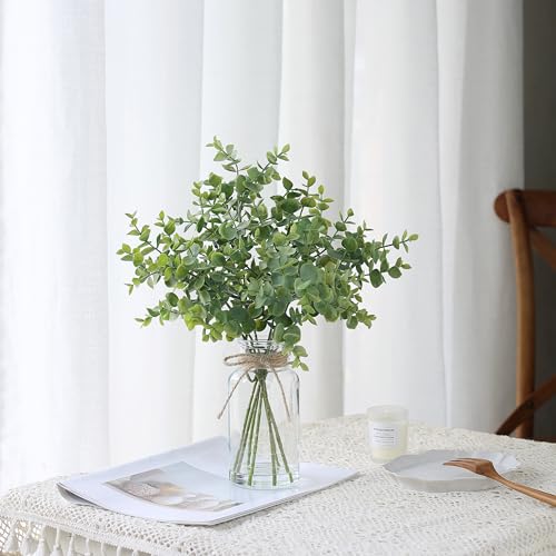 Zheart Fake Eucalyptus Stems in Glass Vase with Faux Water,14" Artificial Plants Eucalyptus Leaves for Shelf Desk Bathroom...