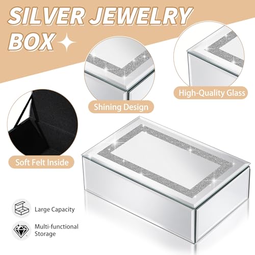 Poayewly Luxury Mirrored Jewelry Box with Crushed Diamond - Glass Jewelry Box Organizer Storage Ring Holder Case for Women