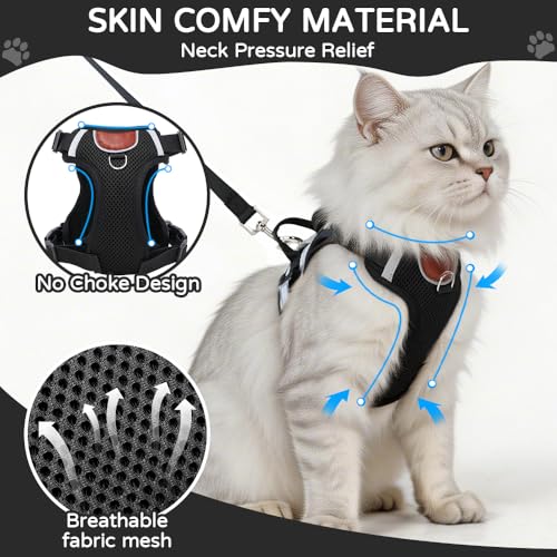 Cat Harness and Leash Set with Holder Compatible with AirTag, Upgraded Escape Proof Kitten Harness with Lead for Large Adu...