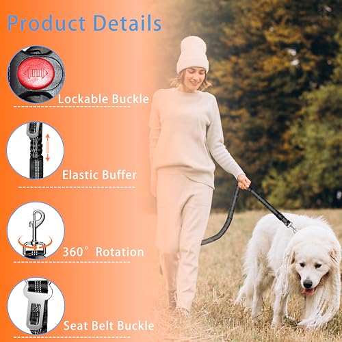 Seyezo Dog Car Seat Belt Set - 3 Piece Retractable Harness, Adjustable Reflective Seatbelt for Vehicle Headrests, Safety R...