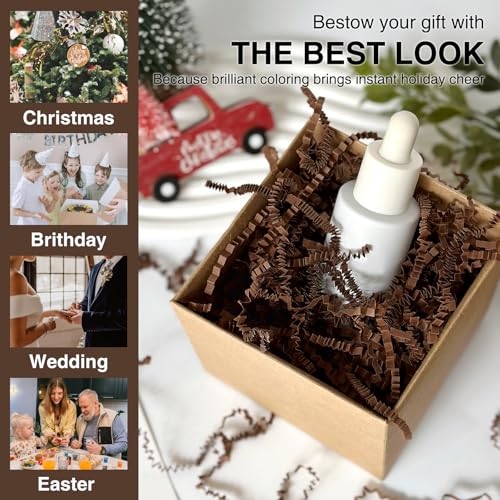 Corlcol 2LB Crinkle Paper Shred Filler for Gift Box Bag and Basket On Holidays(Dark Brown)