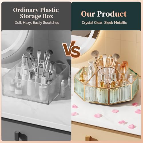 CoralHouse 360° Rotating Makeup Organizer Spinning Vanity Organizer with Makeup Brush Holder for Countertop, Bathroom Stor...