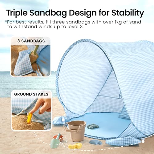 Tiny Land Baby Beach Tent – Pop Up Baby Tent with UV Protection, Portable Baby Beach Essentials, 35.4"x27.6"x31.5" Sun She...