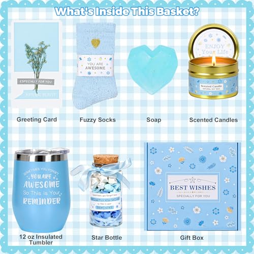 Birthday Gifts for Women,Unique Blue Gifts Basket Ideas for Women Gifts Box for Her Self Care Relaxing Spa Gift Set Birthd...