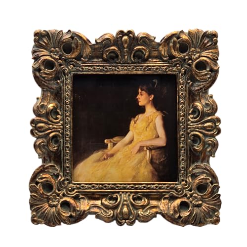 CISOO 4x4 Vintage Small Picture Frame, Antique Ornate Bronze Gold Square Photo Frame, for Table Top and Wall Display, Deco...