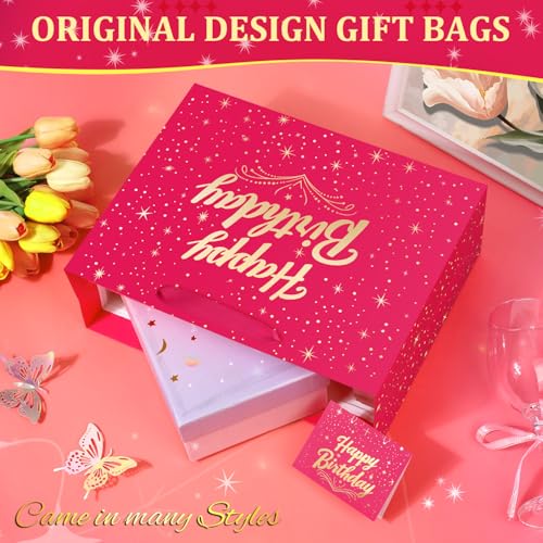 BeiLaad 13" Pink Happy Birthday Gift Bag with Greeting Card and Tissue Papers, Happy Birthday Bag for Women Girls Party, G...