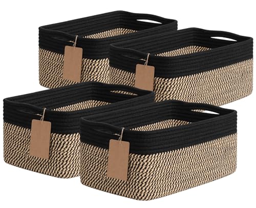 Goodpick 4 Pack Storage Baskets for Shelves, Rectangle Wicker Storage Bins for Baby Shower Toys, Decorative Organizer Shel...