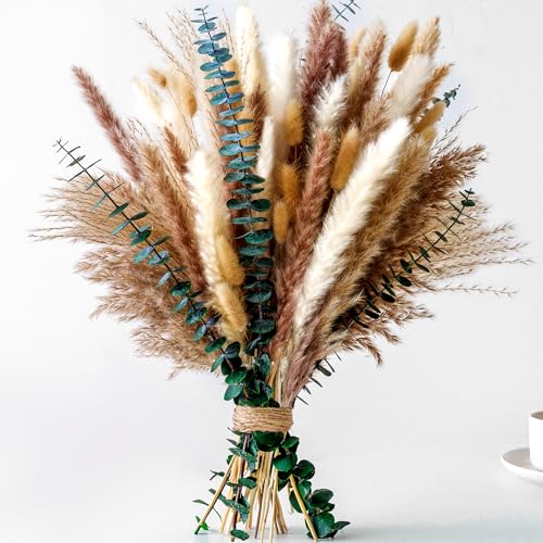 Pampas Grass Decor, Dried Flower Bouquet with Bunny Tail Grass, Pampas Grass & Eucalyptus, Boho Centerpieces for Tables & ...