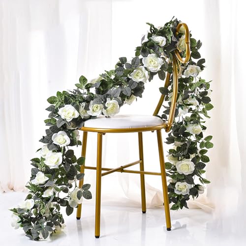 Bacucine Flower Garland Rose Vine 4Pcs 28FT Artificial Floral Garland with Green Leaves Hanging Rose Vine for Wedding Part...