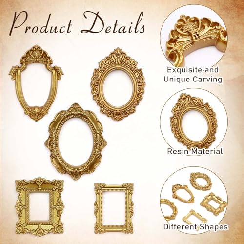 VICROIC 15 PCS Mini Vintage Frames, Tiny Resin Antique Frames, Small Gold picture photo frame for DIY Wall Hanging Jewelry...