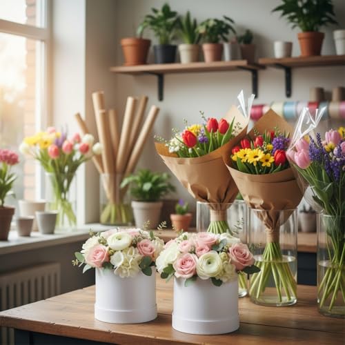COHEALI Round Flower Box with Lid 5.51 Inch Diameter Floral Arrangement Box for Wedding Proposal Birthday Packaging Set of 2