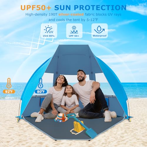 Gorich Portable Beach Tent for 3/4-5/6-7 Person with UPF 50+ UV Protection, Lightweight & Foldable Sun Shelter with 5 Sand...