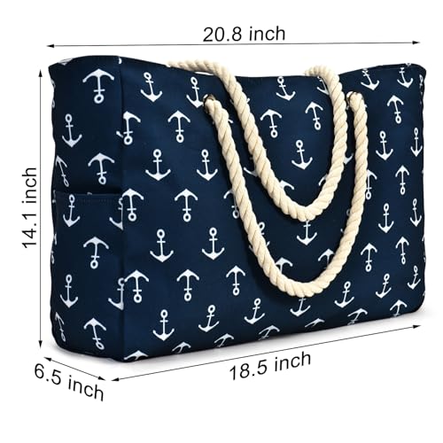 Becokan Beach Bag Large Beach Tote Bag for Women Waterproof Sandproof Swim Pool Bag With Zipper