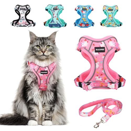 Halypet Cat Harness and Leash Set[MAX Safety 4th-Gen] Cute Escape Proof Vest Harness for Girl&Boy Cat Walking, Comfortable...