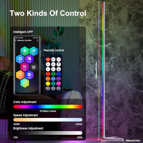 MIHEAL 2PCS Corner Floor Lamp, Synced Lights LED Control Floor Lamp RGB Light 56" Smart LED Corner Lamp App and Remote for...