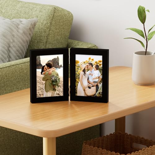 decorUhome Double 4x6 Picture Frame Vertical, Engineered Wood Bifold Photo Frame with Plexiglass for Tabletop Display, 4x...