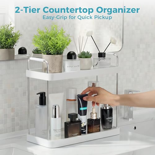 Vtopmart 2-Tier Bathroom Countertop Organizer, Vanity Dresser Counter Tray Shelf for Skincare, Perfume, Makeup, Silver