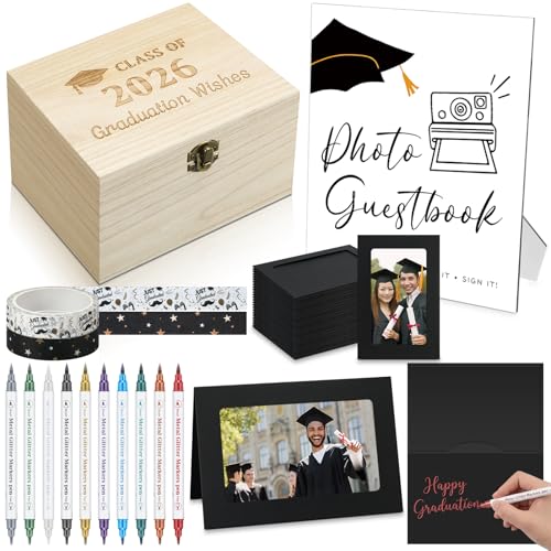 Epakh Class of 2026 Graduation Wishes Cards Box Graduation Party Photo Frame Note Cards for 4" x 6" Photos with 10 Metalli...