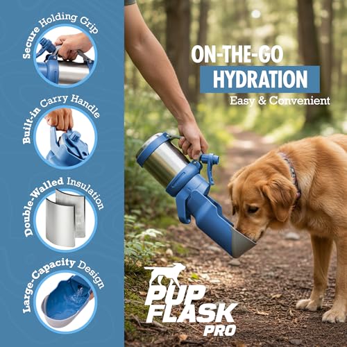 PupFlask Pro Dog Water Bottle | 30 or 50 OZ Double Wall Insulated Stainless Steel | Built-In Flip Cup Bowl | Leak Proof Ca...