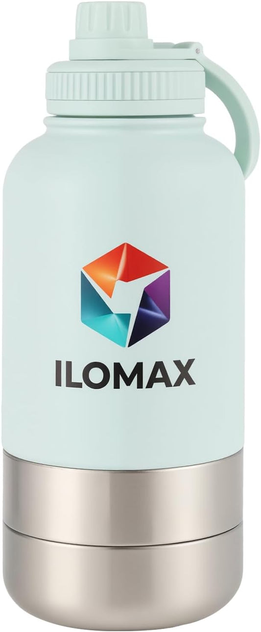ILOMAX 3-in-1 Stainless Steel Dog Travel Water Bottle with Food & Water Bowls, Leak-Proof & Insulated, Extra Magnetic Lid,...