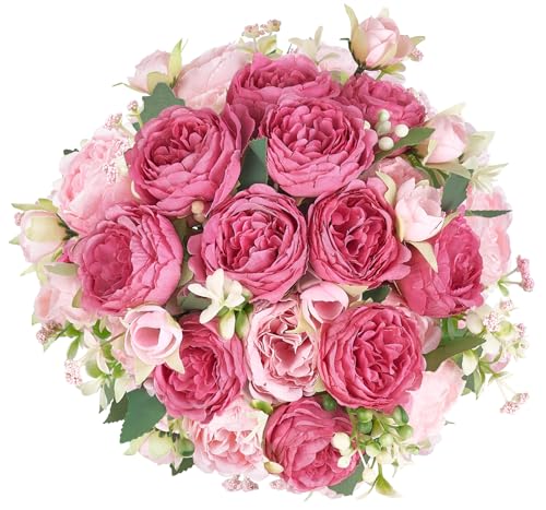 Mkono Peonies Artificial Flowers, Small Silk Flowers for Home Decor Indoor Fake Bouquet Faux Floral Arrangements Dining Ta...
