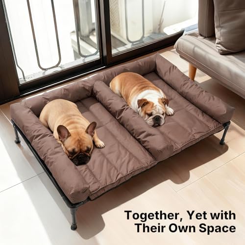 Veehoo Elevated Dog Bed for Two Dogs, Cooling Raised Dog Bed with Removable Waterproof Bolster Mat, 49" x 33" Double Dog B...