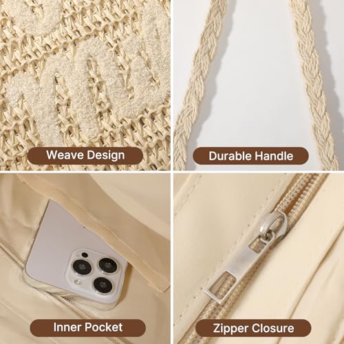 Beach Bags for Women - Large Straw Bag Woven Beach Tote, Summer Handmade Shoulder Handbag