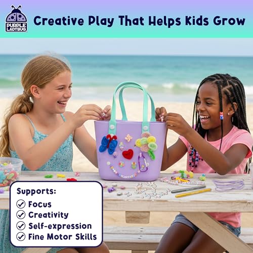 PURPLE LADYBUG Personalized Your Own Beach Bag, Little Girls Fun Crafts for Girls,Birthday Gift idea