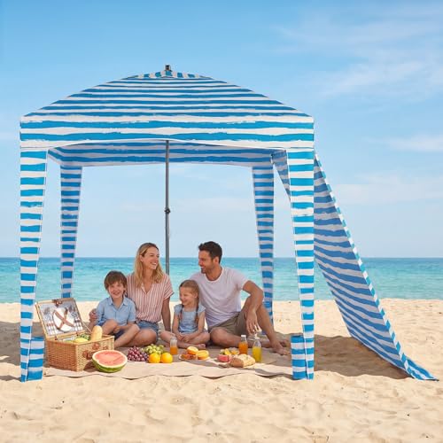 OLIXIS 6'×6' Beach Cabana Tent Sun Shelter – UPF 50+ Easy Setup Cool Canopy Tent Sun Shade with Side Wall, Wind Resistant ...
