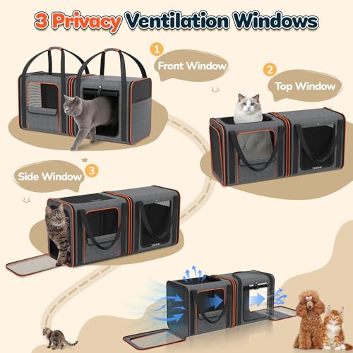 Cat Carrier Bag Large for Travel: 2-in-1 Cat Carrier Soft with Litter Box 34x13x16in Secure The Car Seat for 2 Cats Travel...