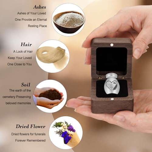 Dletay Angel Wing Small Urns for Human Ashes Square Wooden Keepsake Box 1.57 Inches Heart Mini Cremation Urns for Women Me...