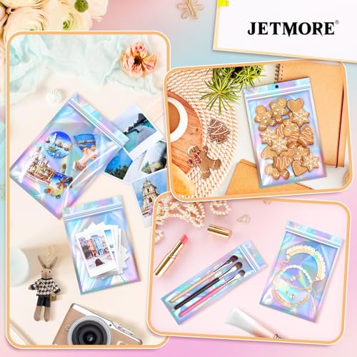 JETMORE 50 PCS Mylar Bags 6x9in, Resealable Holographic Bags, Clear Smell Proof Bag for Gift, Party Favor, Jewelry, Candy,...