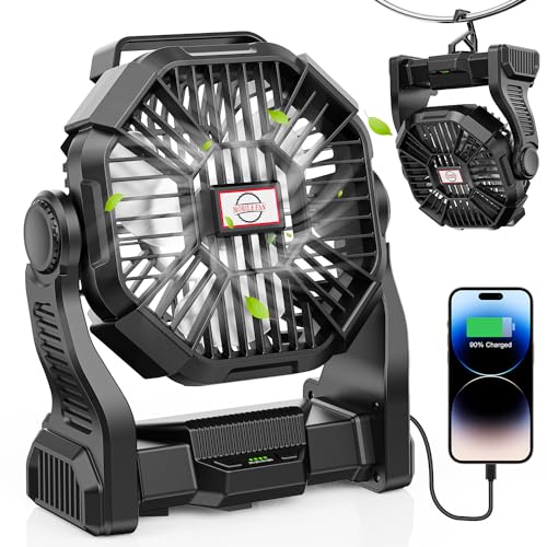 DOWILLDO 15000mAh Portable Battery Powered Camping Fan - with LED Light, Quiet Battery Operated, Camping Gear for Travel, ...