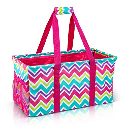 Lucazzi Extra Large Utility Tote Bag - Oversized Collapsible Reusable Wire Frame Rectangular Canvas Basket With Two Exteri...