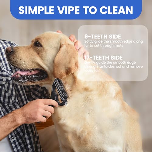Double-Sided Pet Grooming Rake - 4-in-1 Professional Pet Grooming Kit, Deshedding Dematting Tool for Dogs, Cats, Extra-Wid...