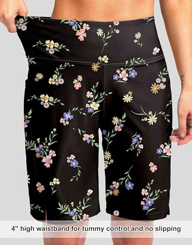 G Gradual Women's 9" Long Swim Board Shorts with Pockets High Waisted Knee Length Beach Swimming Shorts for Women with Liner