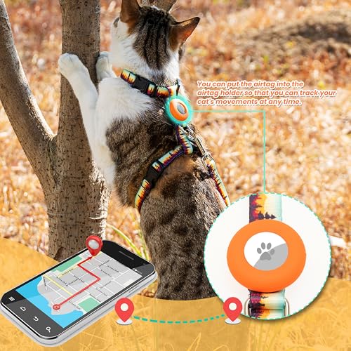 TUKOAW Cat Harness with Airtag Holder and Leash Set, Escape Proof Cat Harness for Walking Traveling Hiking Outdoor, Adjust...