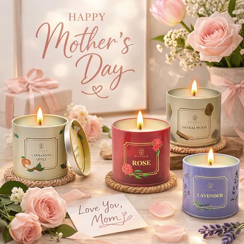 Mothers Day Gifts, Scented Candles, 4 Pack Long Lasting Soy Wax Candles Gift Set Birthday Gifts for Women, Party Favors De...
