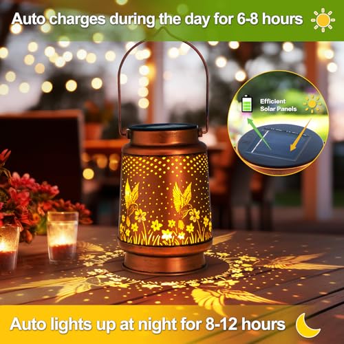 Mothers Day Gifts, Birthday Gifts for Women, Solar Lanterns Outdoor Waterproof, Hummingbird Garden Decor Metal Hanging Dec...