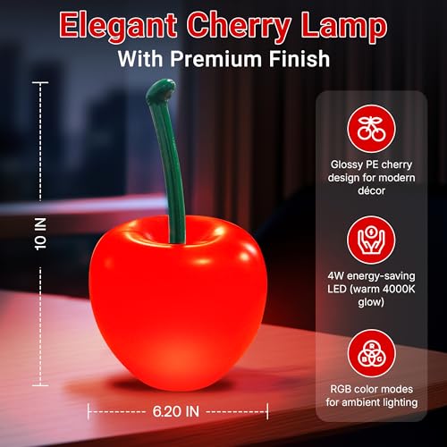 Nodyla Cherry Lamp LED Light – Unique Red Table Lamp for Bedroom, Nightstand or Living Room, Funky and Modern Desk Lamp, S...
