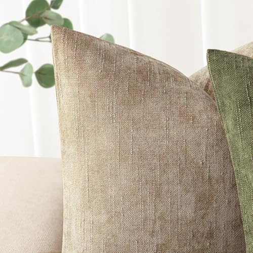 Foindtower Pack of 2 Textured Chenille Throw Decorative Pillow Covers Square Accent Solid Cushion Cover Neutral Farmhouse ...