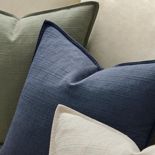 MIULEE Pack of 2 Thick Textured Couch Throw Pillow Covers, Navy Blue Decorative Pillow Covers 20x20, Neutral Linen Cushion...