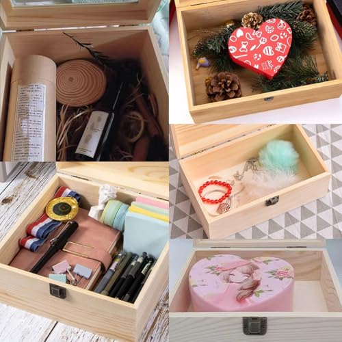 LuckyZoo77 Wooden Box 8.26x6x3 Inch – Small Natural Wood Box for Crafts and Storage, Unfinished Wood Box for DIY Decoratio...