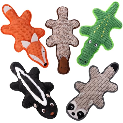 Eneston 5 Pack No Stuffing Squeaky Dog Toys for Large Dogs - Interactive Durable Plush Chew Toy with Crinkle Paper, Safe P...