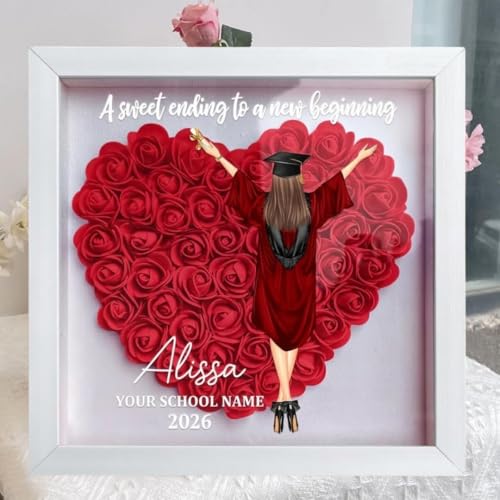 A Sweet Ending to A New Beginning Personalized Flower Shadow Box, Congratulation Graduate A Sweet Ending - Personalized Fl...
