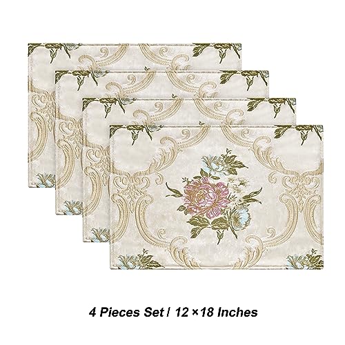 Loom and Mill Jacquard Floral Placemats Set of 4, Luxury Elegant Non-Slip Table Place Mats for Home Kitchen Party Banquet ...