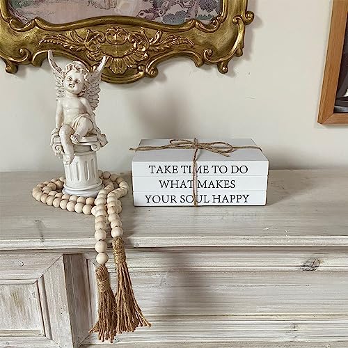 Decorative Books for Home Decor, White Faux Books for Decoration, Rustic Farmhouse Stacked Display Books with 52in Wood Be...
