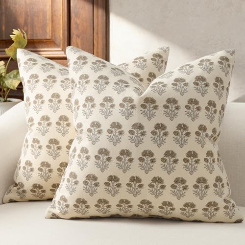DKwizme Farmhouse Floral Pillow Covers 18x18 Set of 2, Country Botanical Throw Pillow Cover for Sofa Couch Bed Living Roo...