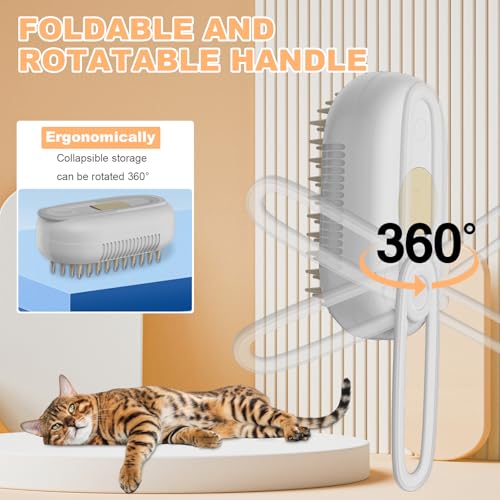 FUICZSN 4-in-1 Rechargeable Cat & Dog Steam Brush for Shedding, Self-Cleaning Pet Groomer with Rotating Handle for Massagi...